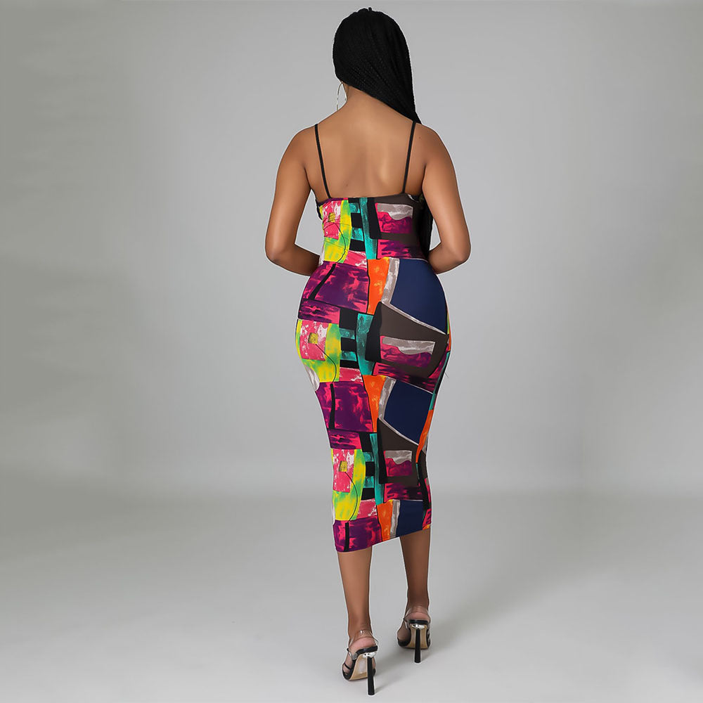 Fashion Sexy Digital Print Suspender Dress