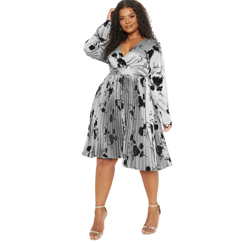 Deep V-neck Pleated Temperament Dress Women