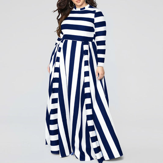Loose Women''s Dress Plus Size Striped Woman's Dress