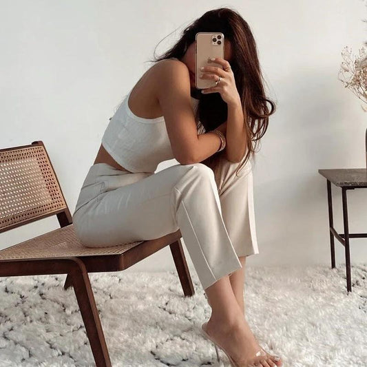 Pleated Casual High Waist Pure Color Slim-fit Basic Pants by GJG Denim