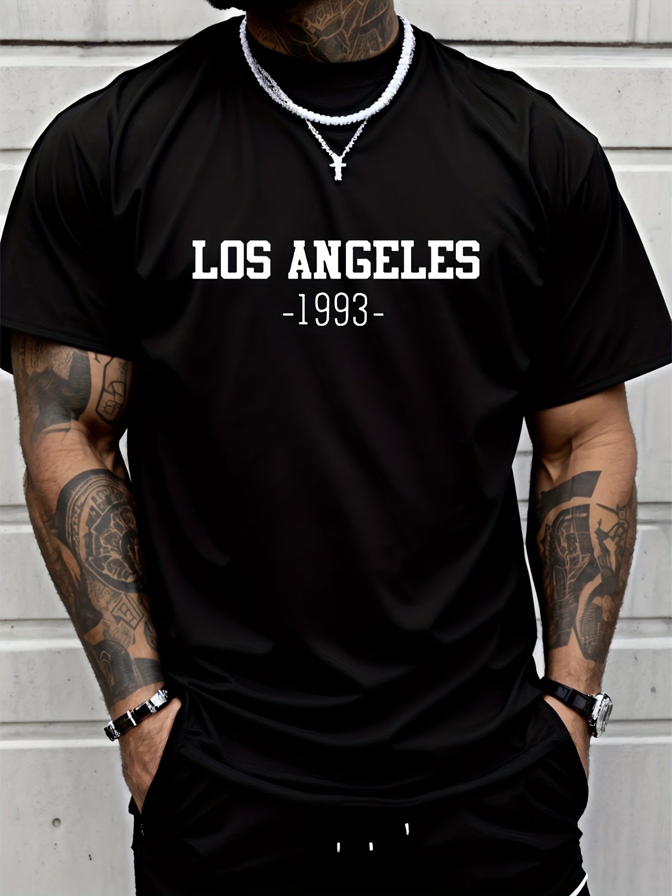 Los Angeles Graphic Men's Short Sleeved T-shirt, Comfortable Stretch Fashionable Summer T-shirt, Casual Daily Style Fashionable Clothing