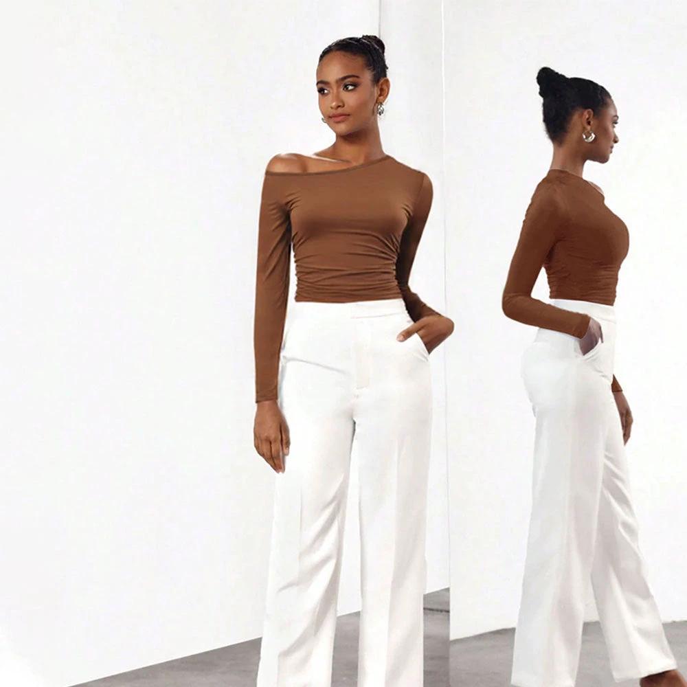 Autumn And Winter New Y2K Slim-fitting Off-shoulder Long-sleeved Bodysuit by GJG Denim