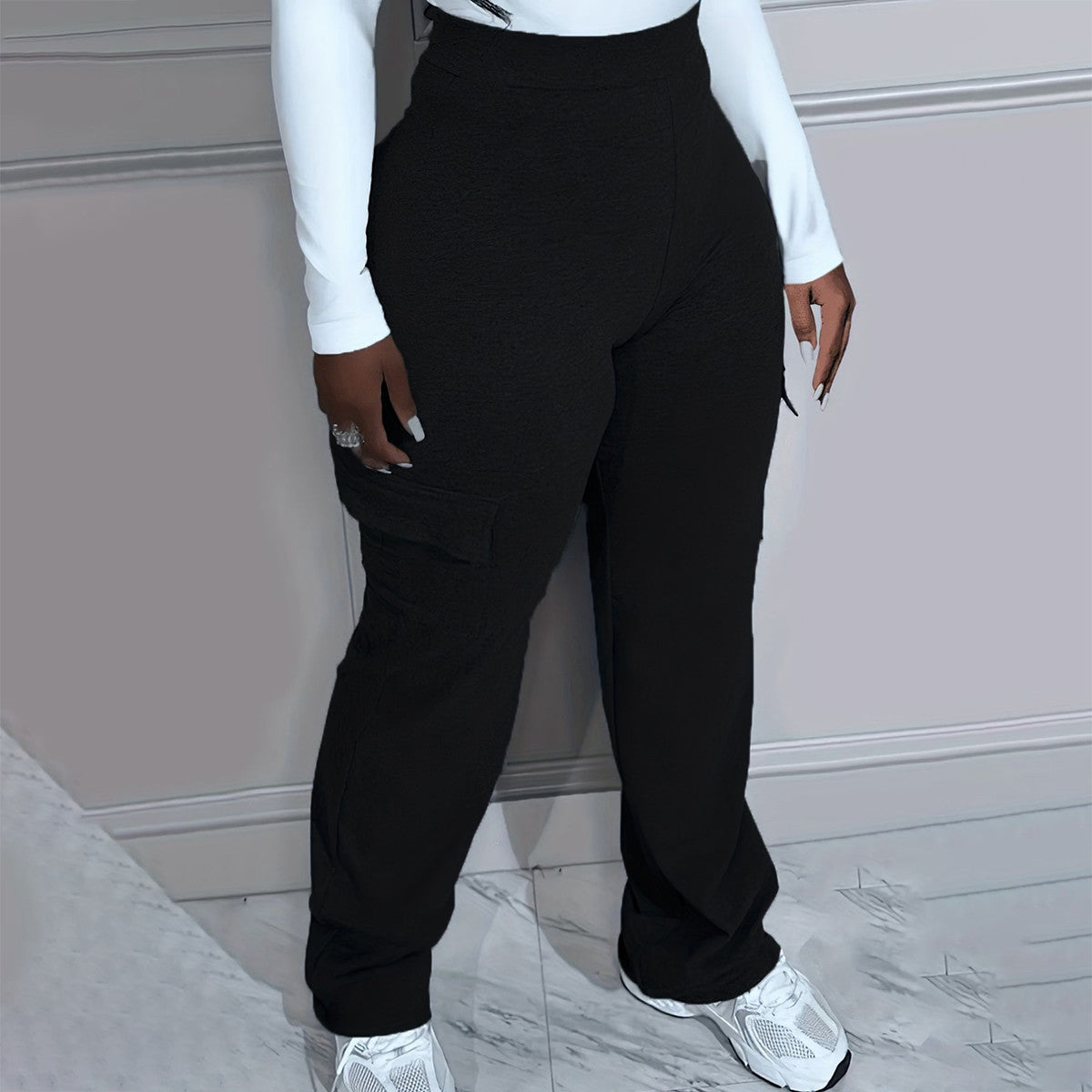 Plus Size Solid Color Simple cargo Knitted Women's Trousers