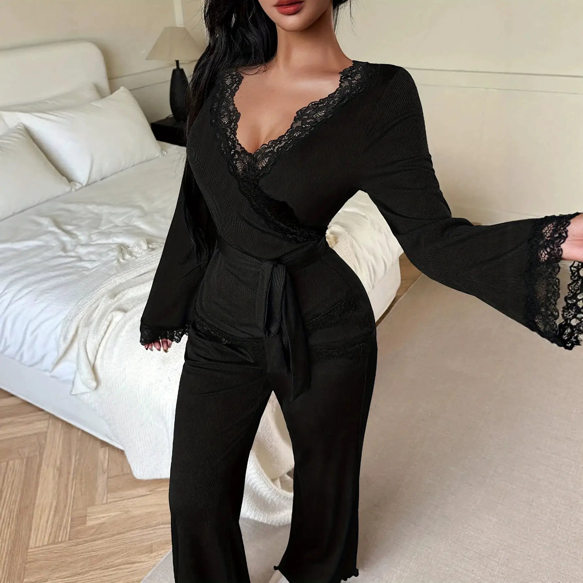 Womens Sexy Lace Top And Pants Set by GJG Denim
