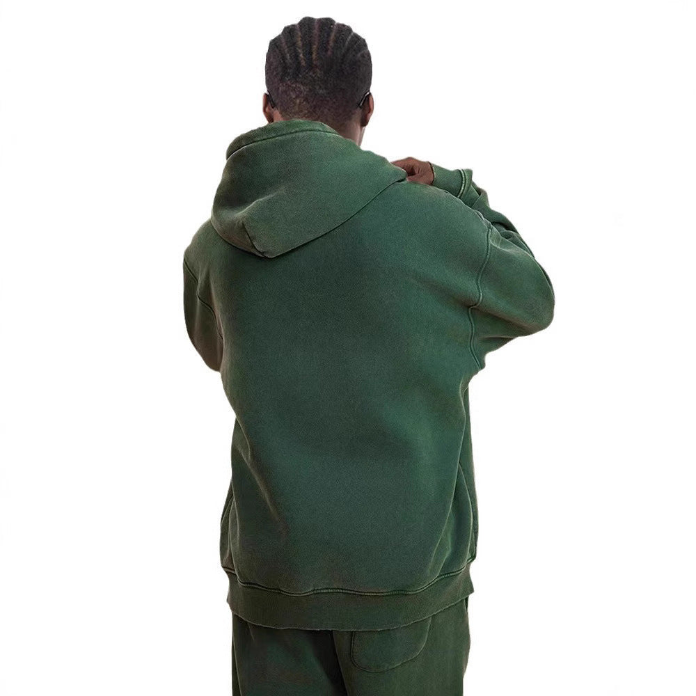 Men's Heavy Fleece-lined Thickened Retro Washed Sweater