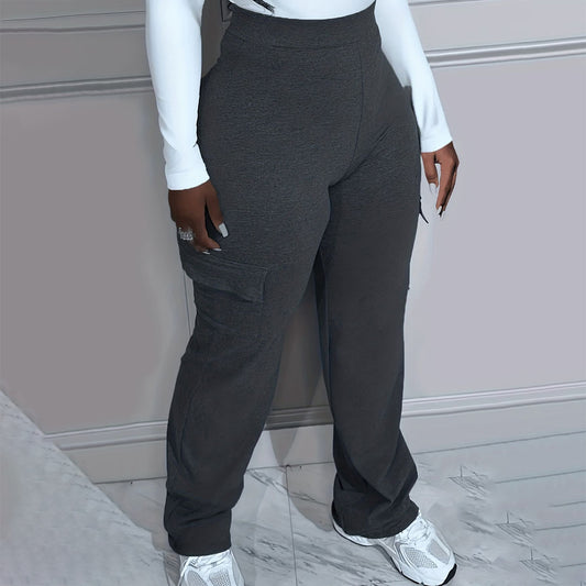 Plus Size Solid Color Simple cargo Knitted Women's Trousers