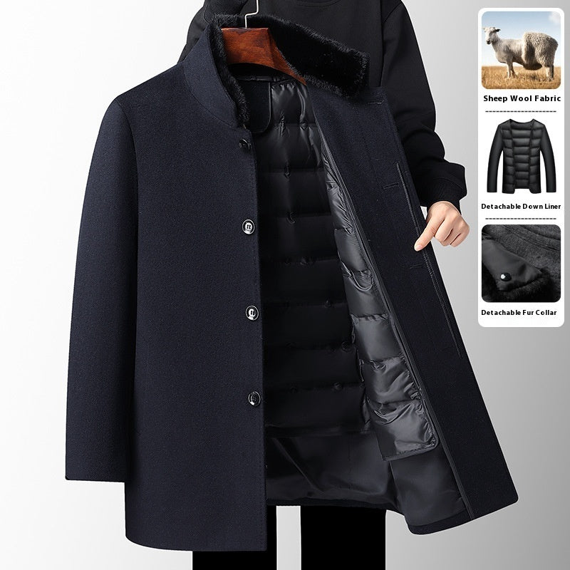 Men's Wool Overcoat Mid-length Thickening Detachable Down Feather Liner