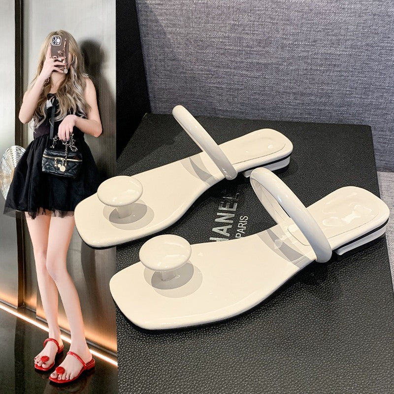 Fashion Patent Leather Beach Square Toe Wedge Sandals