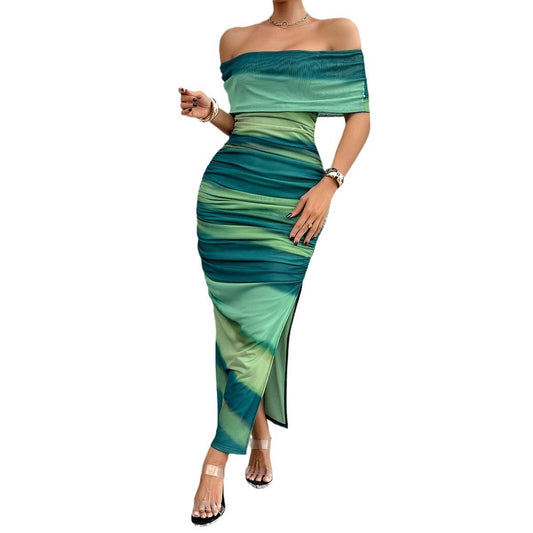 Women's Temperament Contrast Color Off-shoulder Tube Top Dress
