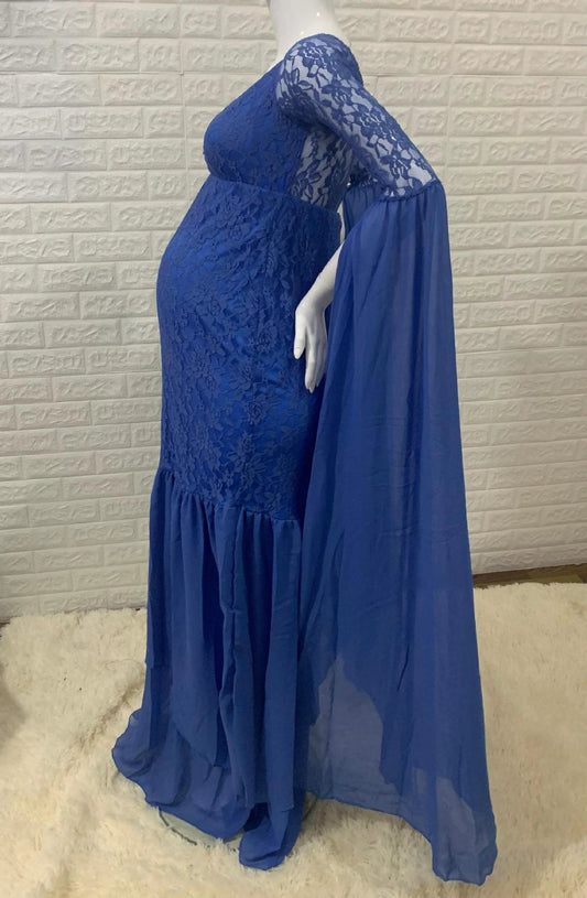 Lace Stitching Super Long Sleeve Maternity Dress by GJG Denim