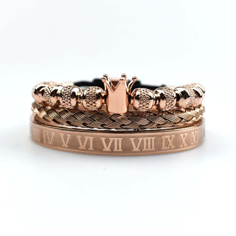 Men's Roman Royal Crown Charm Stainless Steel Adjustable Bracelet