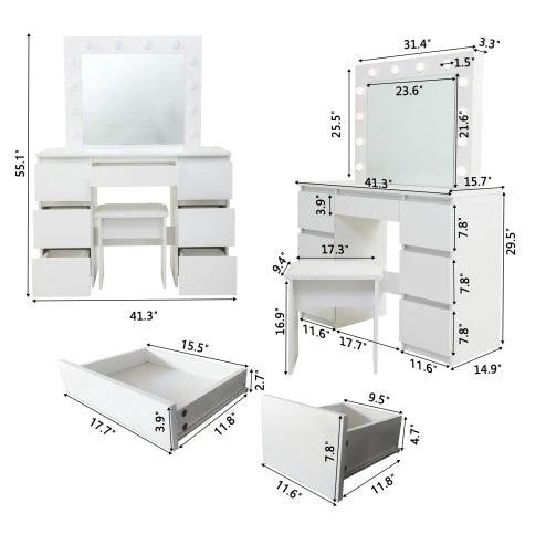Large White Vanity Table With Mirror And Light by GJG Denim