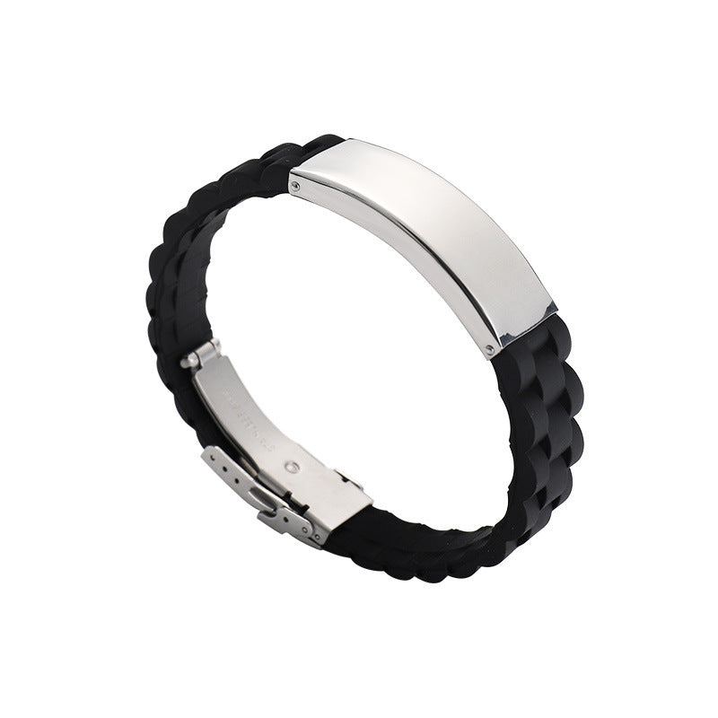 Men's Silicone Simple Laser Sculpture Stainless Steel Bracelet