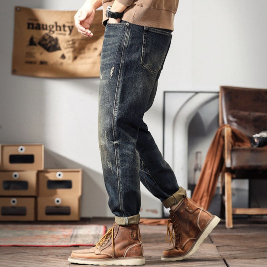 Retro Men's Loose-fit Wide-leg Casual Denim Jeans