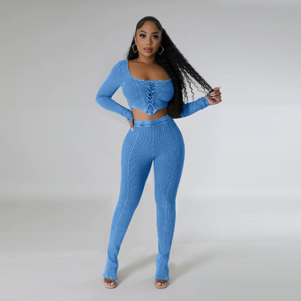 Square Collar Skinny Pants Two-piece Suit