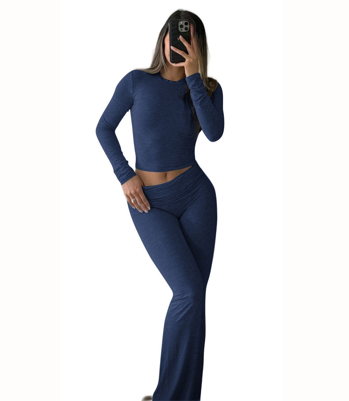 Long Sleeved High Waisted Foldable Flared Pants Set