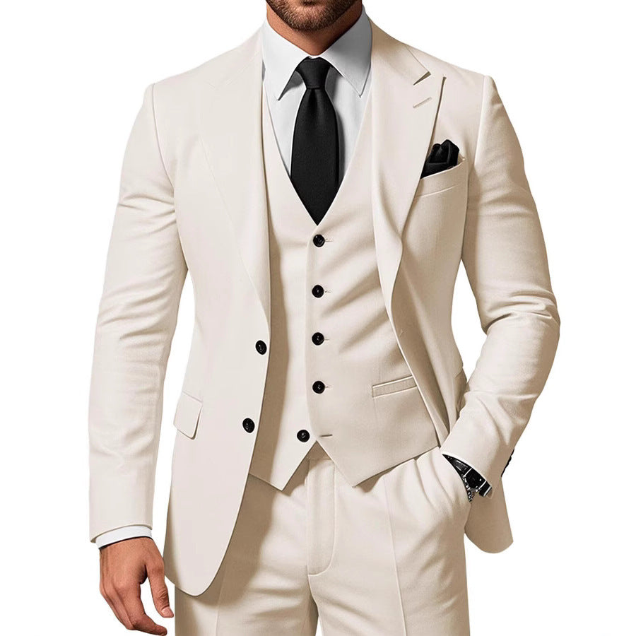 Men's Solid Color 2-piece Buckle Casual Jacket Vest Pants Suit