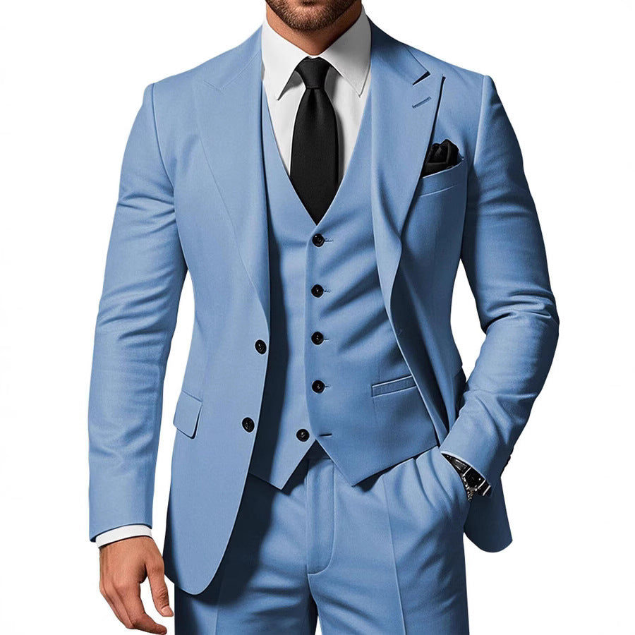 Men's Solid Color 2-piece Buckle Casual Jacket Vest Pants Suit