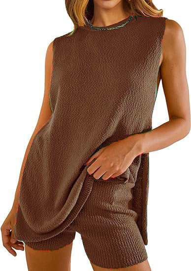 Summer Loose-fitting Casual Round-neck Vest Shorts Knitting Suit Women