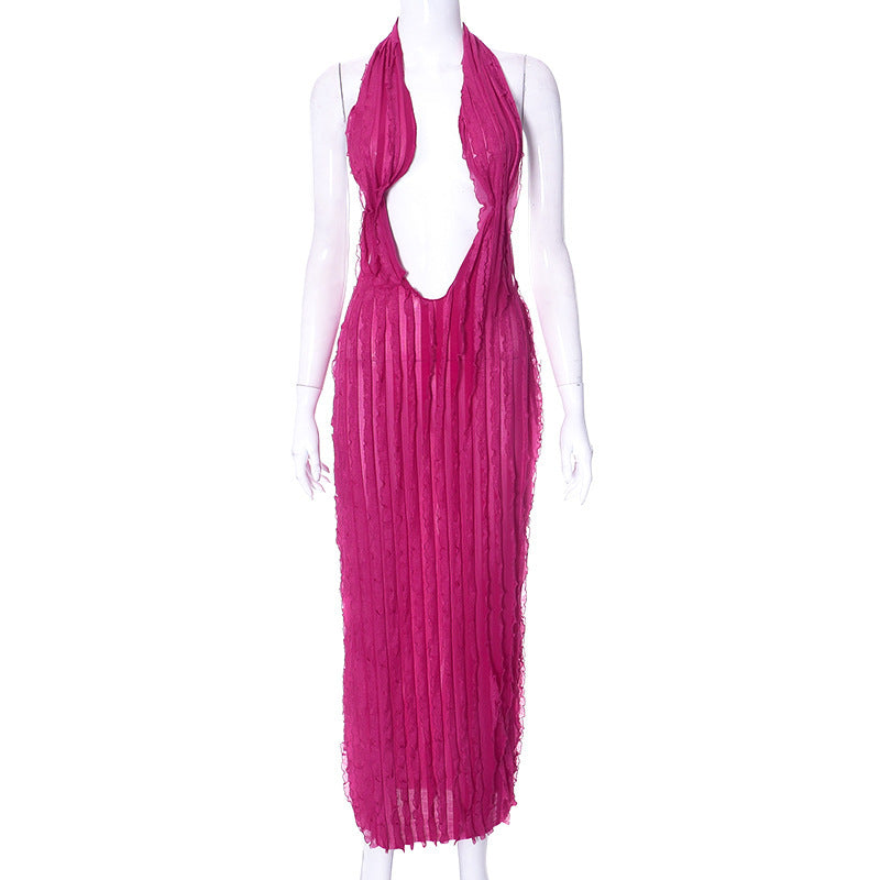 Women's Wave Pattern Chest Wrap Tied Dress