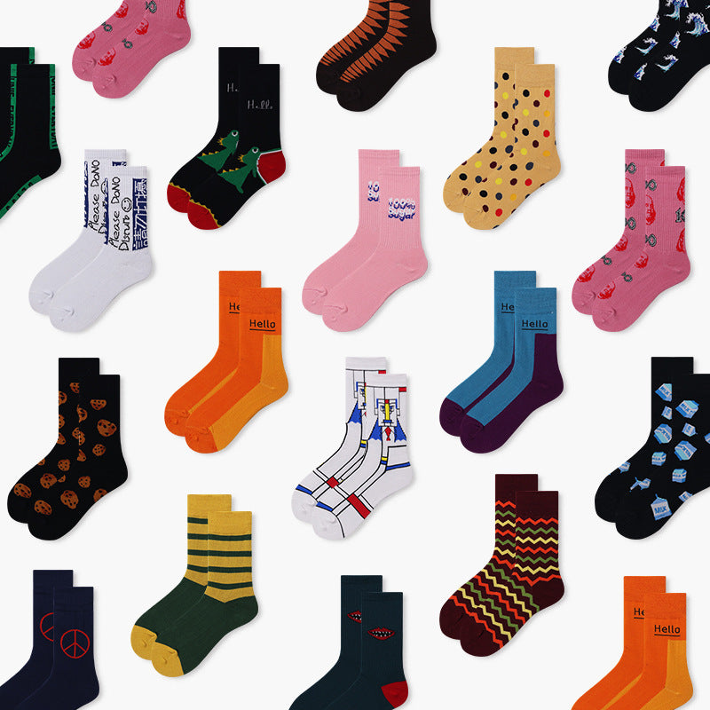 Men's Creative And Minimalist Printed Casual Breathable Mid Length Socks