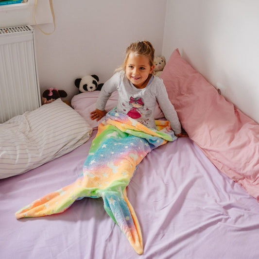 Children's Mermaid Luminous Sleeping Bag Double-sided Blanket Sleeping Quilt by GJG Denim