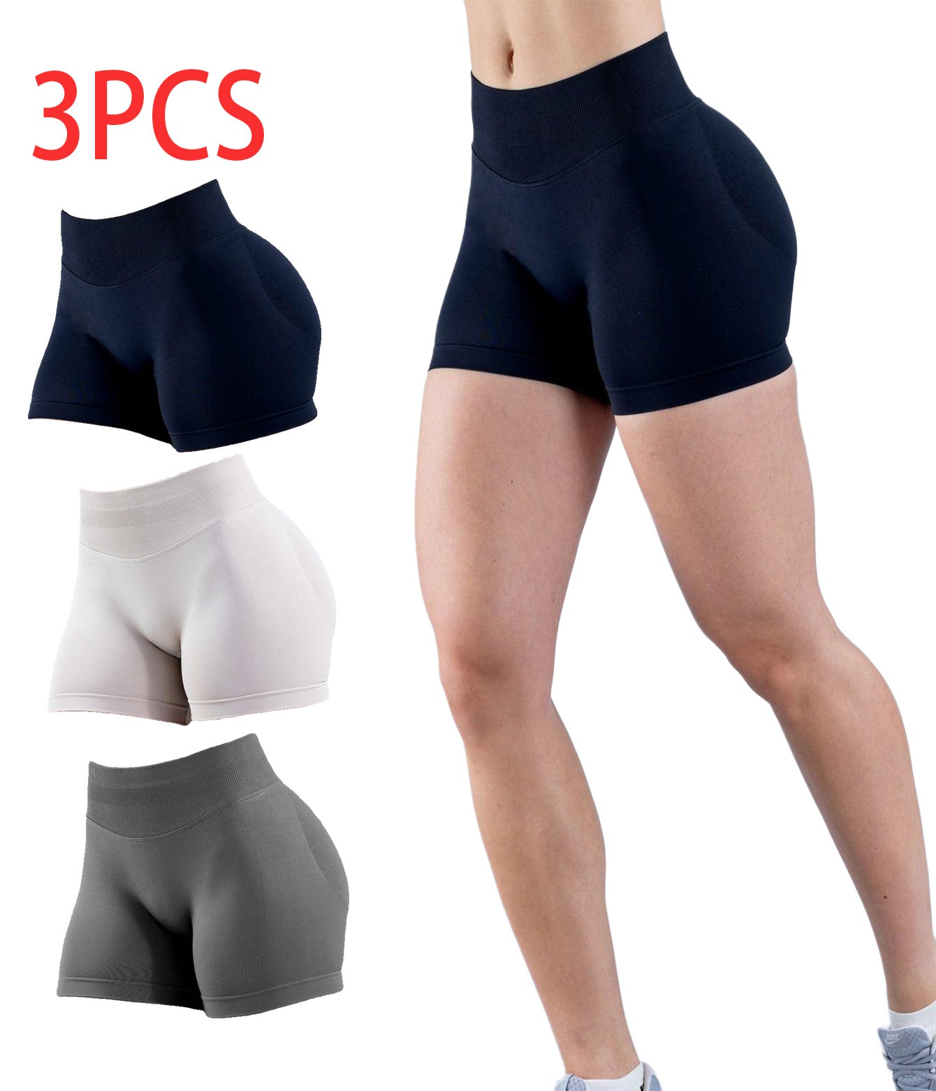 3PCS High-waisted Solid-color Training Shorts