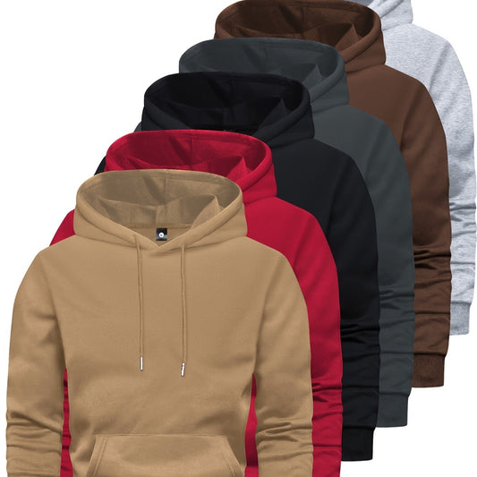 6-Piece Men's Long-sleeved Solid Color Hooded Sweatshirt