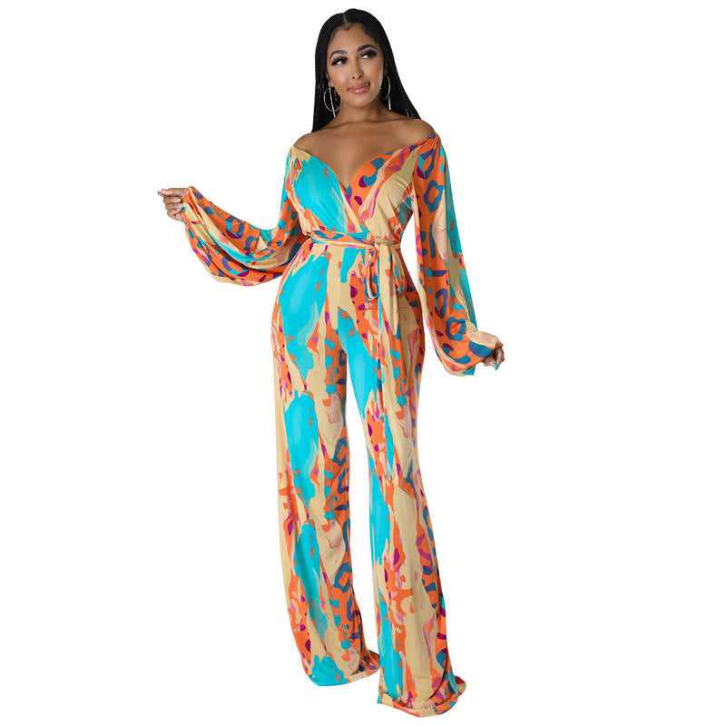 Casual Straight-leg Printing Jumpsuit