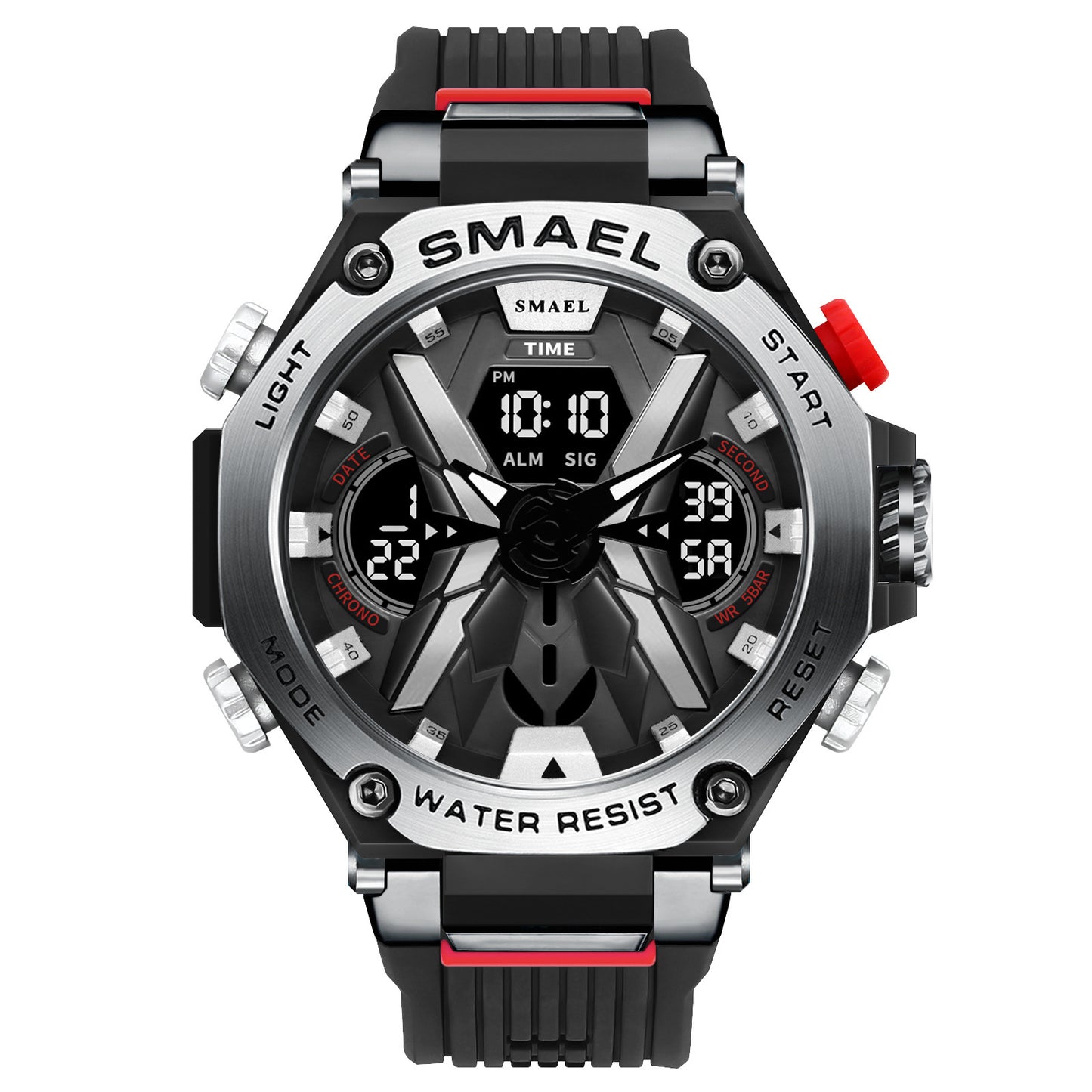 Men's Multifunctional Digital Double Display Waterproof Alloy Sports Quartz Watch