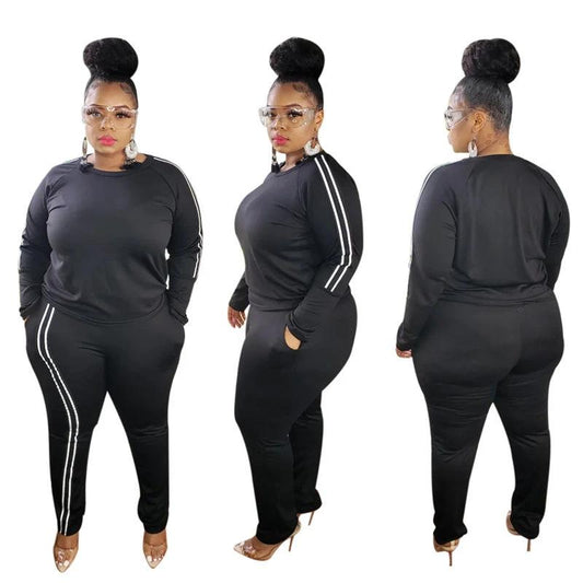 Plus Size Women Side Stripe Two Piece Set by GJG Denim