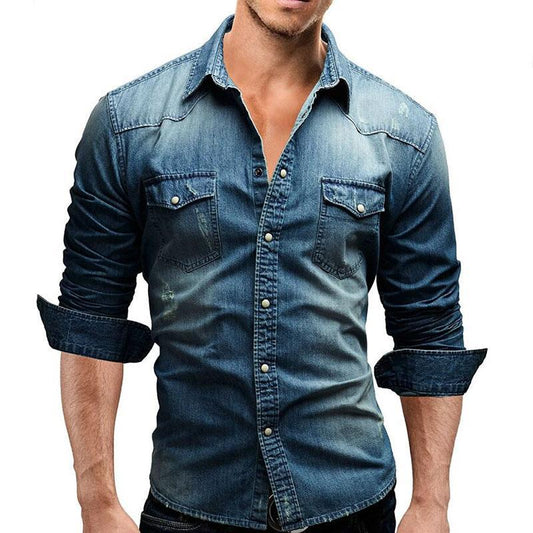 Men's Denim Long Sleeve Shirts Slim Fit