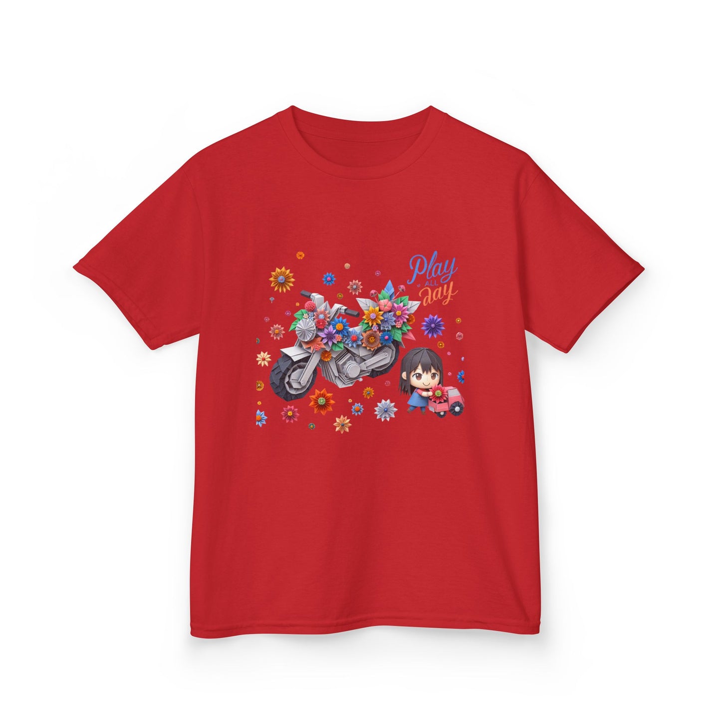 Play all Day Motorcycle Tee - Fun Floral Design for Young Adventurers