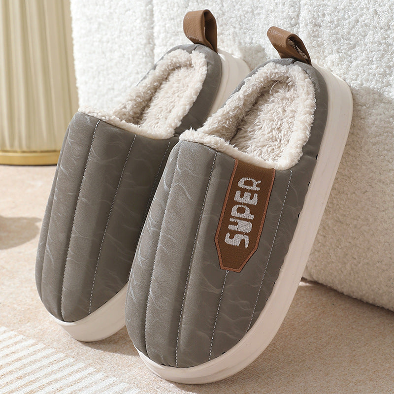 Men's Striped Waterproof Thick-soled Non-slip Plush Slippers