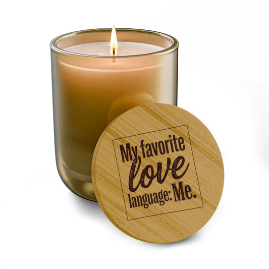 Engraved Soy Candle - "My Favorite Love Language: Me" (14oz) by Printify