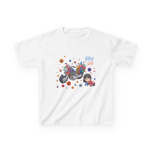 Play all Day Motorcycle Tee - Fun Floral Design for Young Adventurers