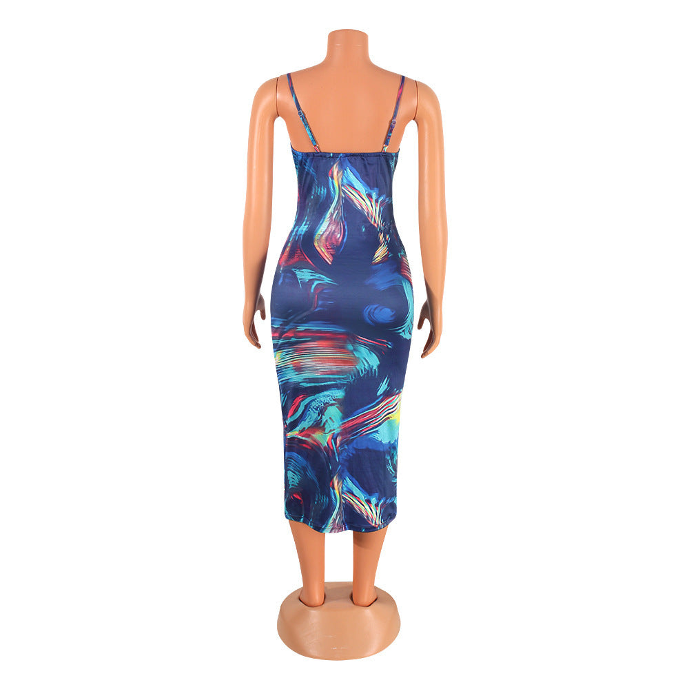 Fashion Sexy Digital Print Suspender Dress
