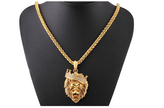 Silver and Gold Plated Crown Lion Luminous Necklace