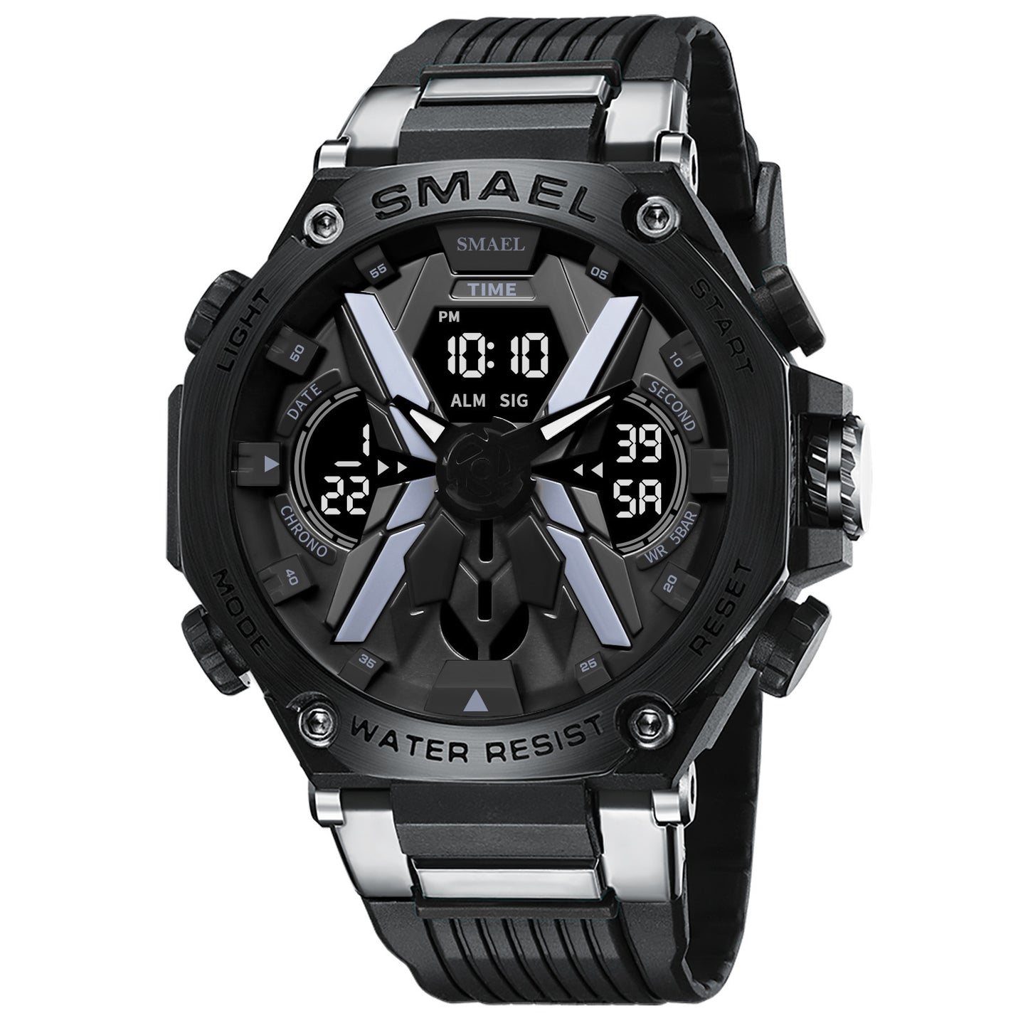 Men's Multifunctional Digital Double Display Waterproof Alloy Sports Quartz Watch