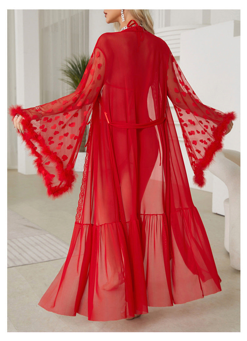 Sexy Mesh Nightgown Seductive Sexy Lingerie Cardigan Pajamas Women Bathrobe Home Outerwear Gown