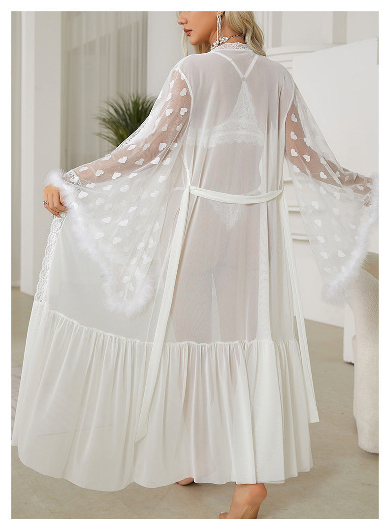 Sexy Mesh Nightgown Seductive Sexy Lingerie Cardigan Pajamas Women Bathrobe Home Outerwear Gown