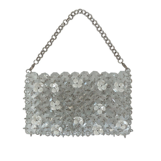 Hand Woven Beaded Bag Acrylic Small Square Bag Women Mini Shoulder Crossbody Chain Bag Lightweight