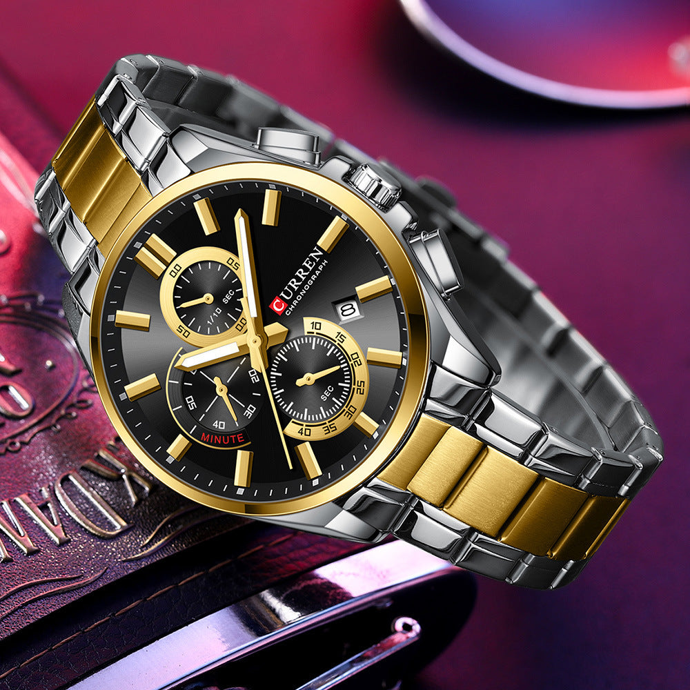 Men's Steel Band Waterproof Six-pin Timing Watch