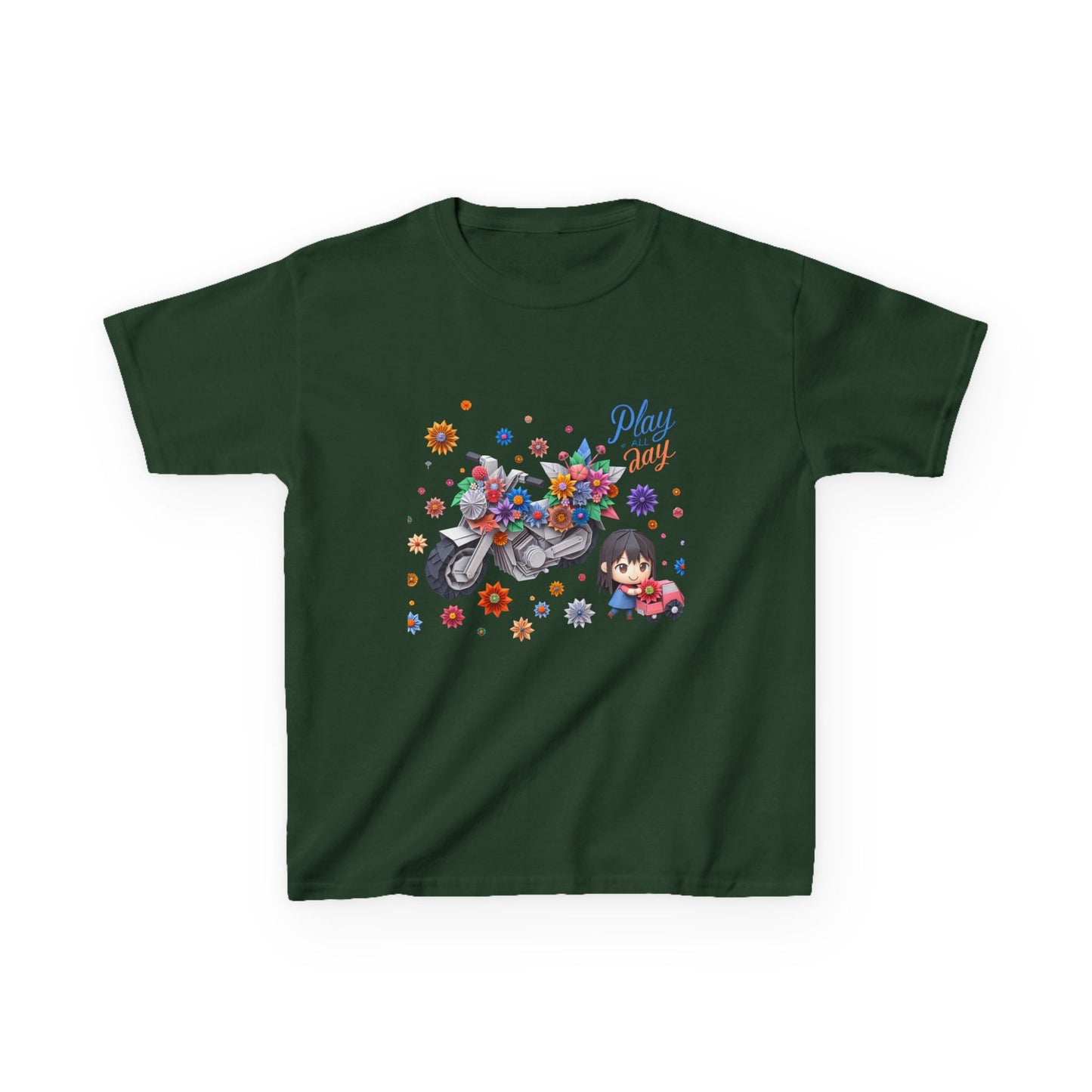 Play all Day Motorcycle Tee - Fun Floral Design for Young Adventurers
