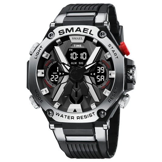Men's Multifunctional Digital Double Display Waterproof Alloy Sports Quartz Watch