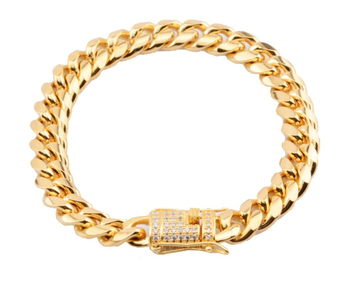 8-18mm Wide Stainless Steel Cuban Chain CZ Zircon Box Lock Necklace by GJG Denim