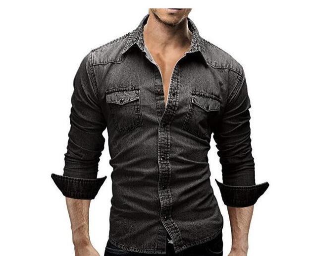 Men's Denim Long Sleeve Shirts Slim Fit