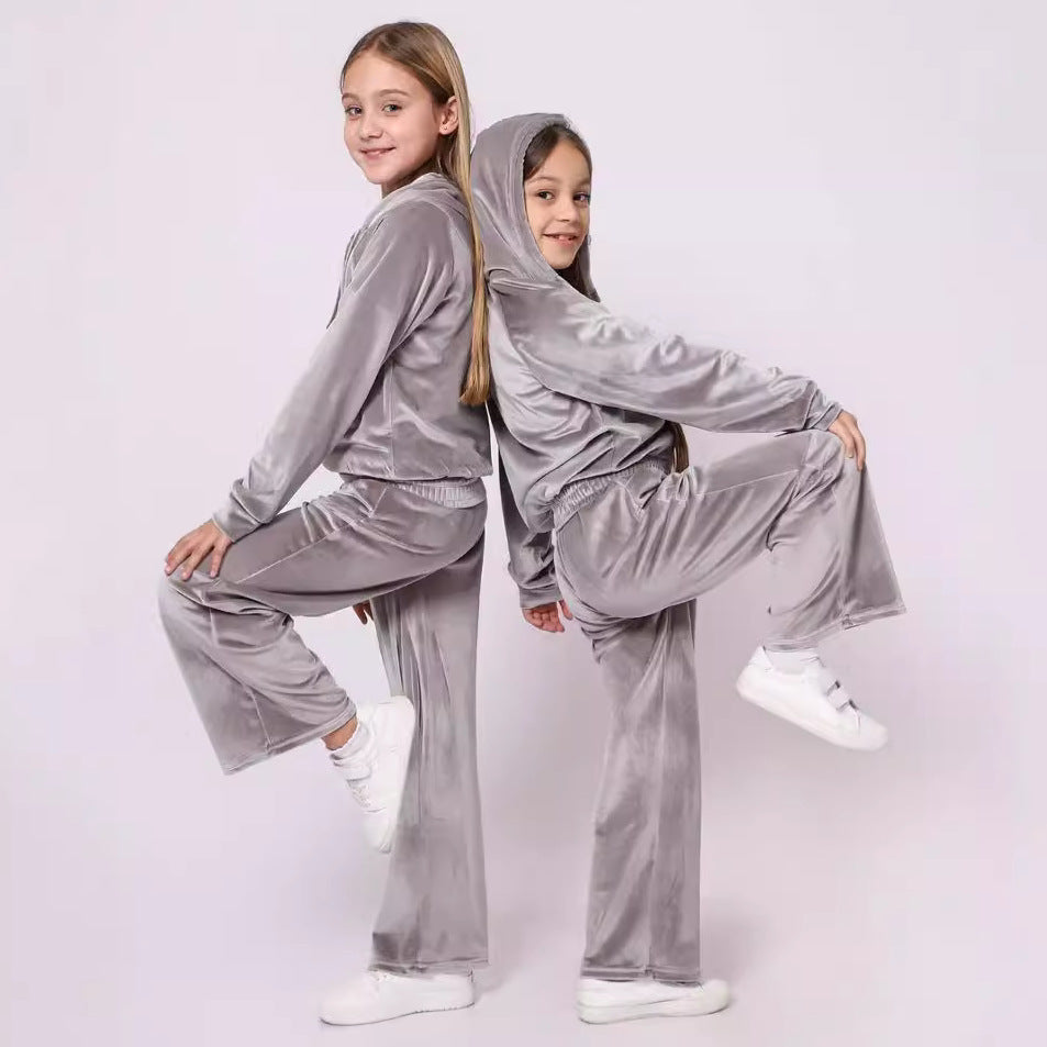 Girls' Sports Cap Velvet Casual Sweatshirt Two-piece Set