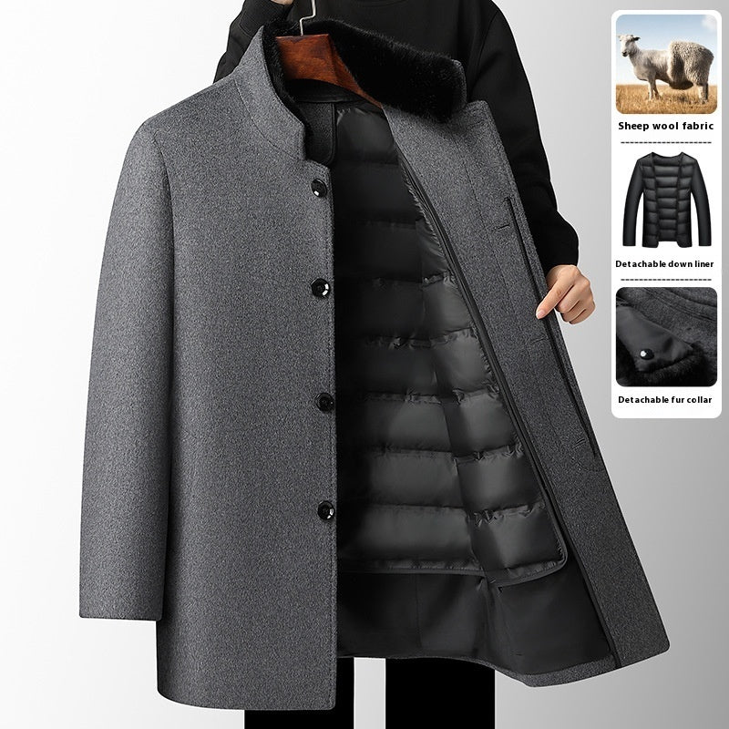 Men's Wool Overcoat Mid-length Thickening Detachable Down Feather Liner