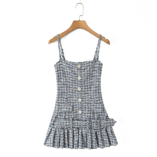 Women Sexy Classic Belt Buckle Tube Top Detachable Knitted Cami Dress